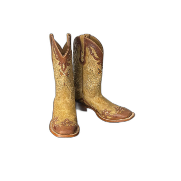 Johnny Ringo Rhinestone Cowgirl Tan Leather Boots Women’s 9B JR922-43 - Picture 3 of 16